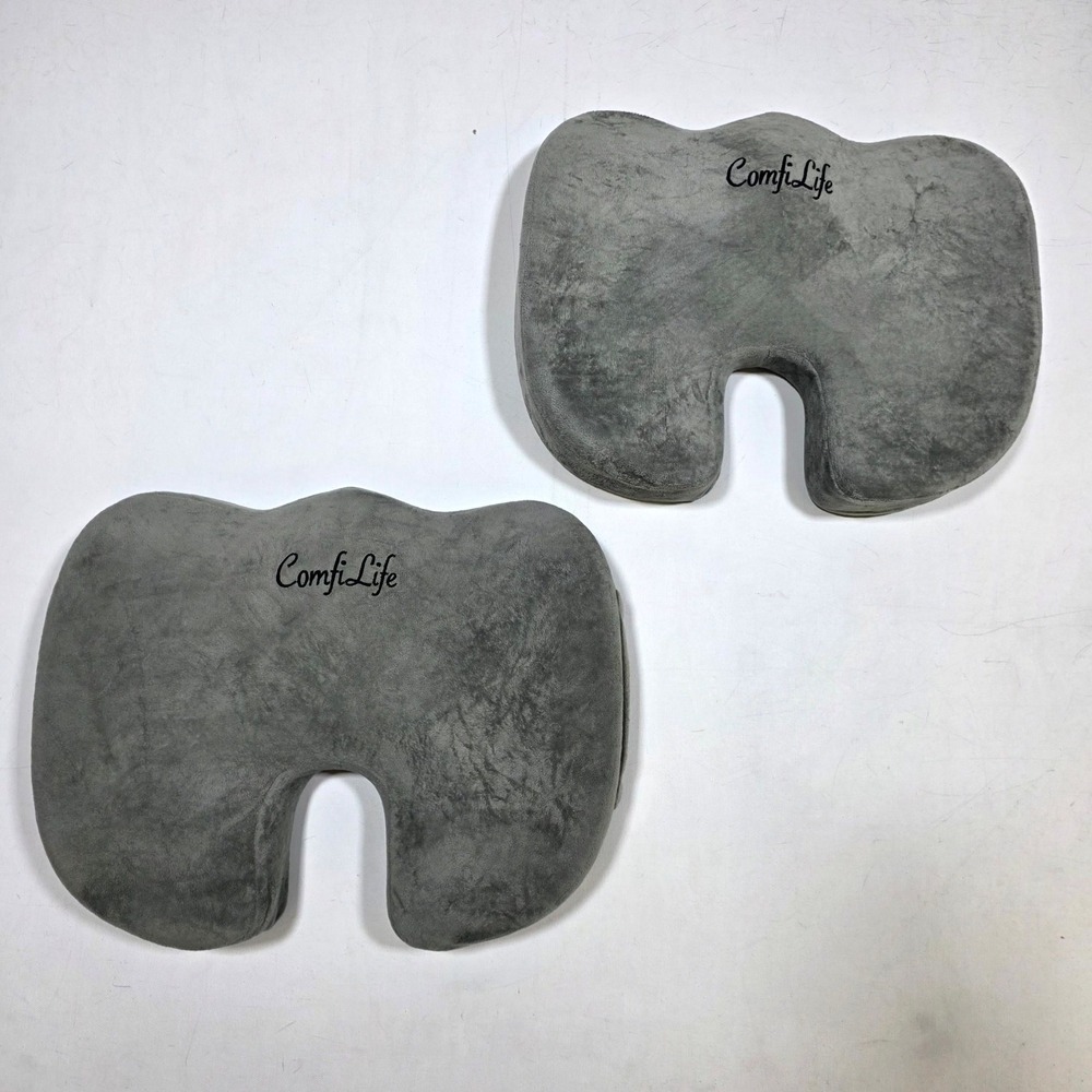 ComfiLife Seat Cushion 2 Pack Gray Gel Memory Foam Orthopedic Sciatica Coccyx